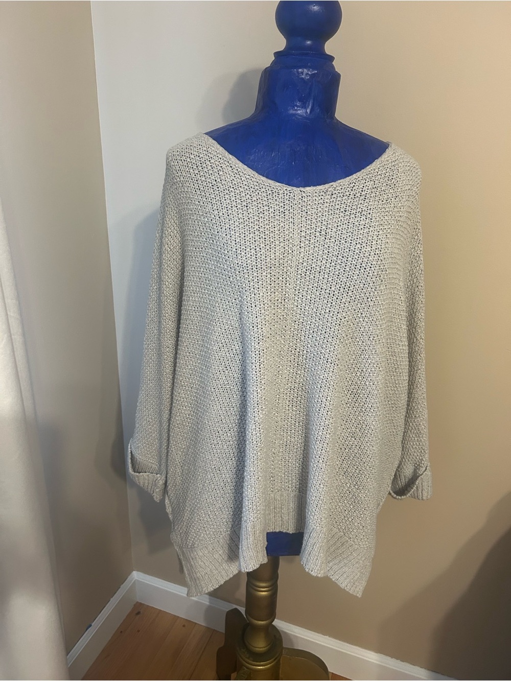 Light Gray Off-the-Shoulder Knit Sweater